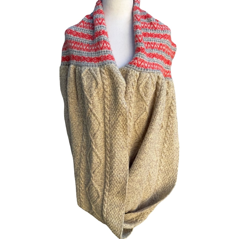 Free People Fair Isle Hygge Cable Knit Wool Blend Infinity Shrug Scarf Beige OS
